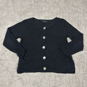 Gudrun Sjoden Cardigan Sweater Womens Medium Lagenlook Open Knit Ramie Black
